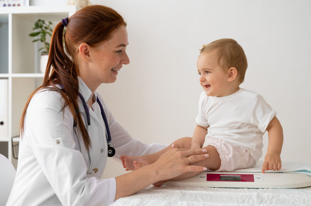 side-view-smiley-woman-weighing-babies