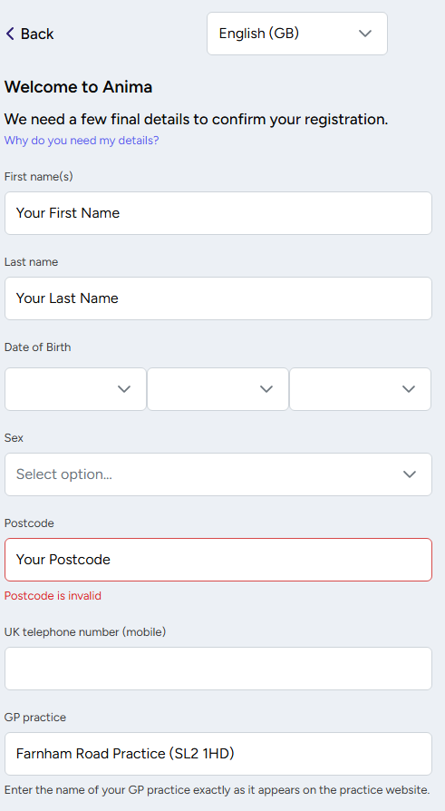 Anima registration form