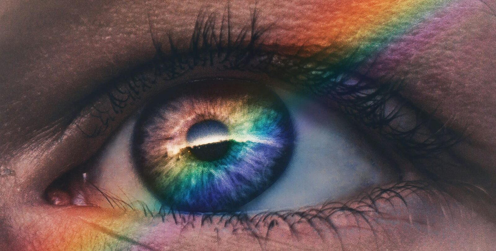 close up photography of rainbow rays on eye