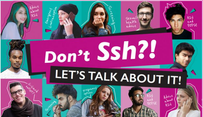 squares with 12 people around text that reads Don't Shh Lets talk about it