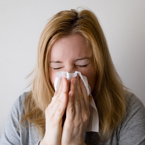 woman, sneeze, blowing nose